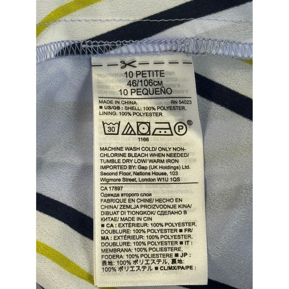 Banana Republic Dress Petite 10 Blue Yellow Black Striped Sleeveless Asymmetric - Picture 9 of 10